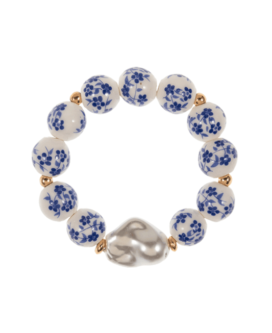 Ceramic Beads w/ Organic Pearl Bracelet