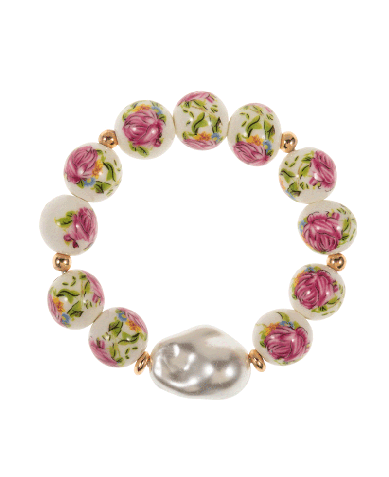 Ceramic Beads w/ Organic Pearl Bracelet