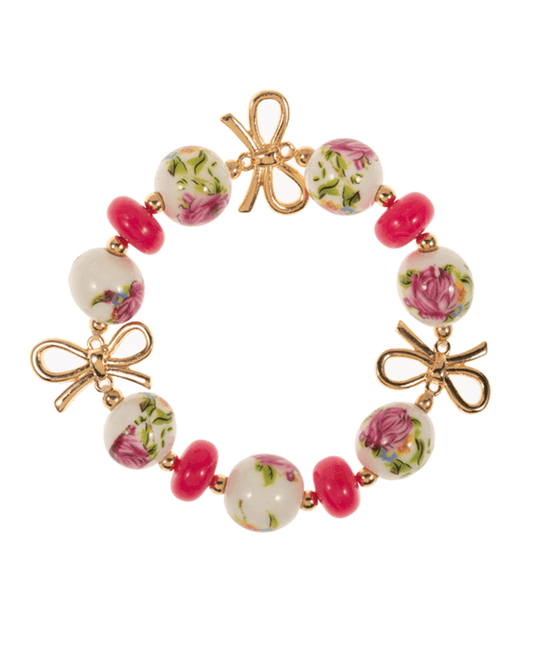 Ceramic Beads w/ Ribbons Stretch Bracelet