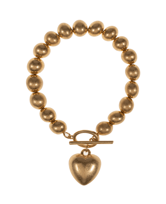 Puffy Heart Metal Beads Stretch Bracelet