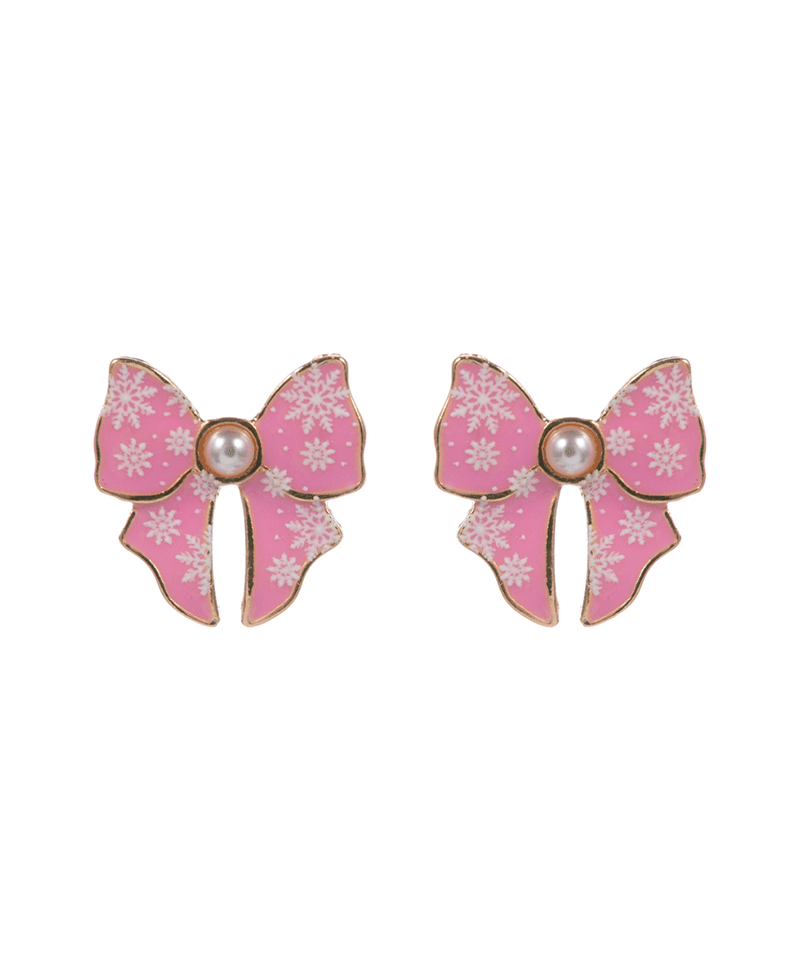 Bow Enamel w/ Christmas Pattern Post Earring - 0.75"