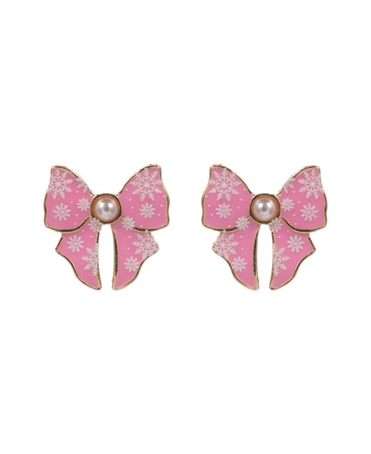 Bow Enamel w/ Christmas Pattern Post Earring - 0.75"