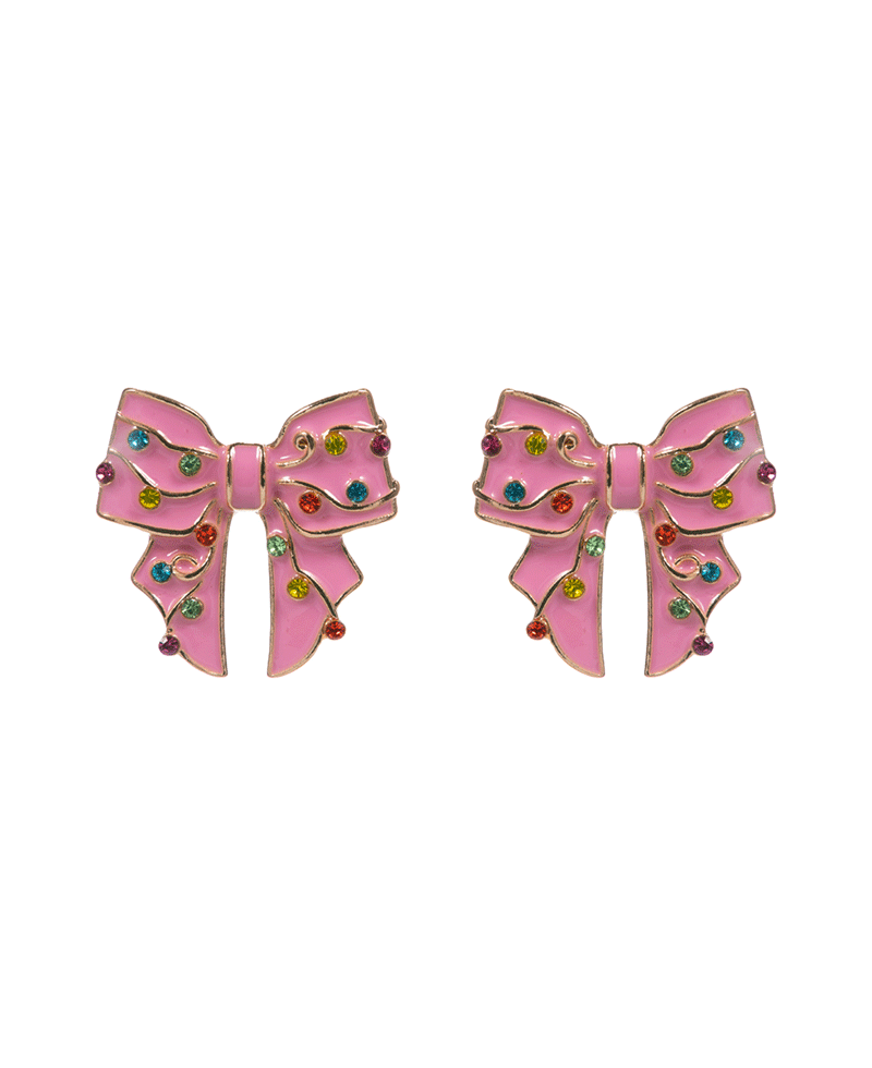 Bow Enamel w/ Christmas Lights Post Earring - 1.0"