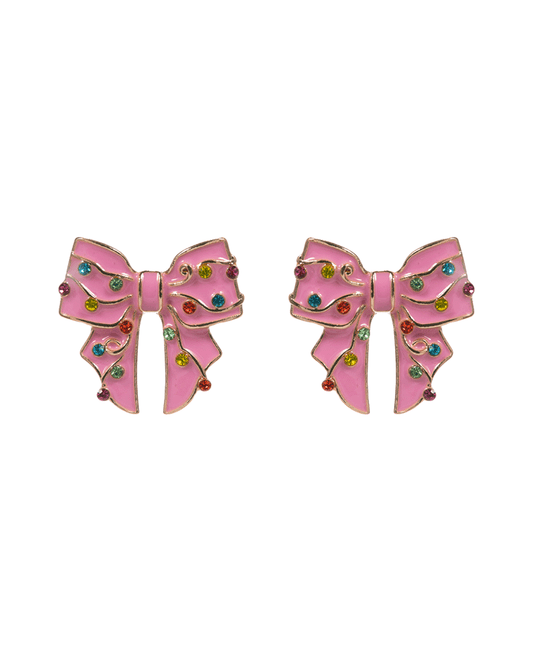 Bow Enamel w/ Christmas Lights Post Earring - 1.0"