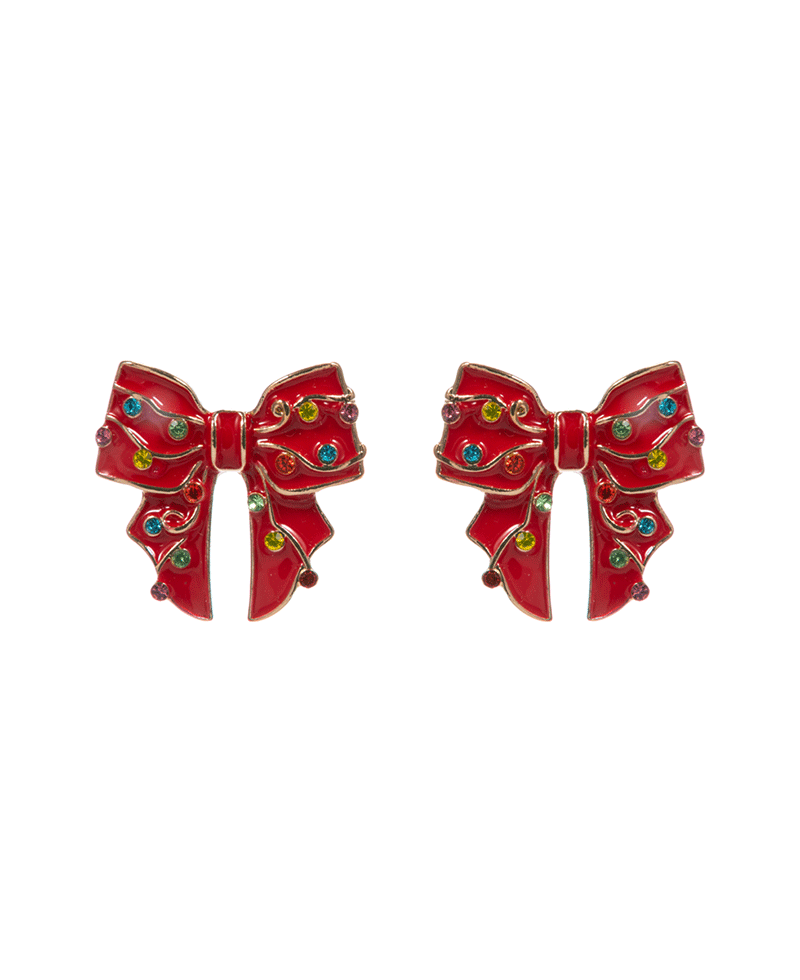 Bow Enamel w/ Christmas Lights Post Earring - 1.0"