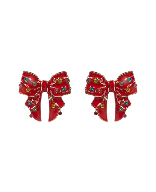 Bow Enamel w/ Christmas Lights Post Earring - 1.0"