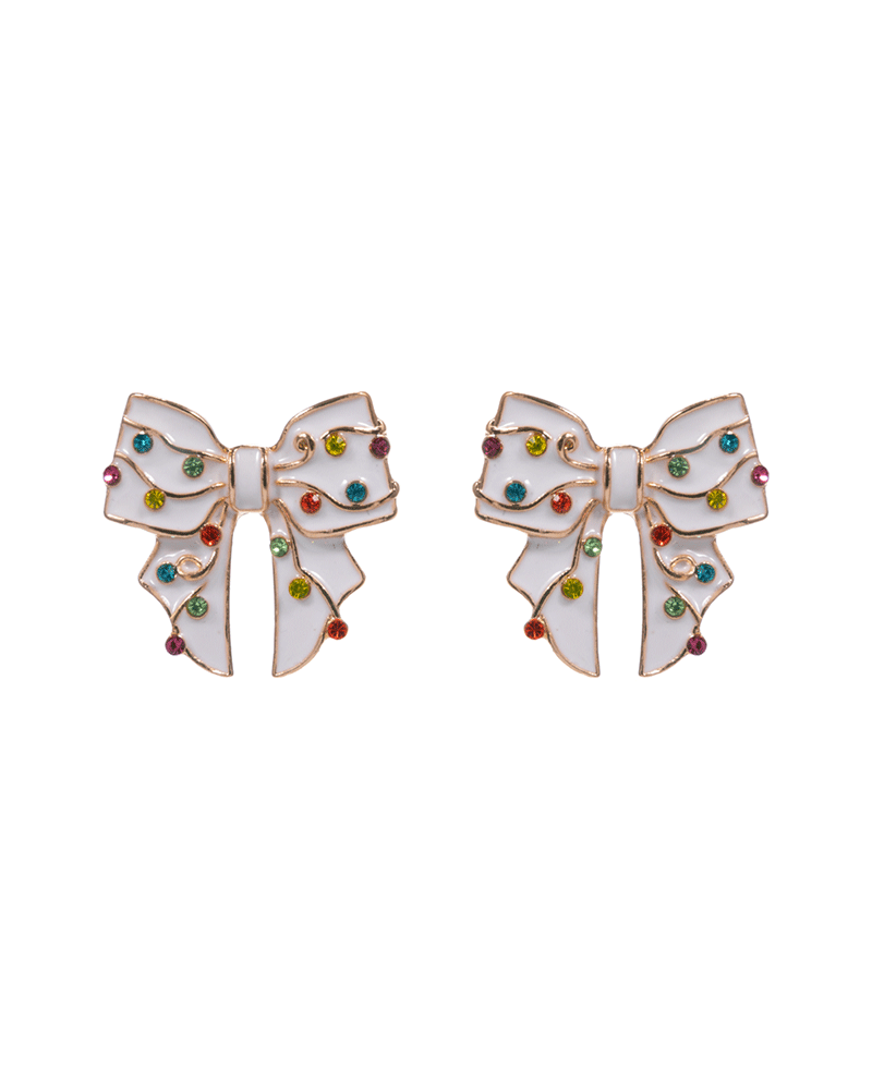 Bow Enamel w/ Christmas Lights Post Earring - 1.0"