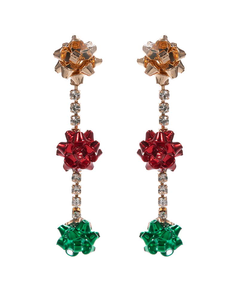 Bow w/ Rhinestone Chain Hypo Titanium Earring - 2.0"