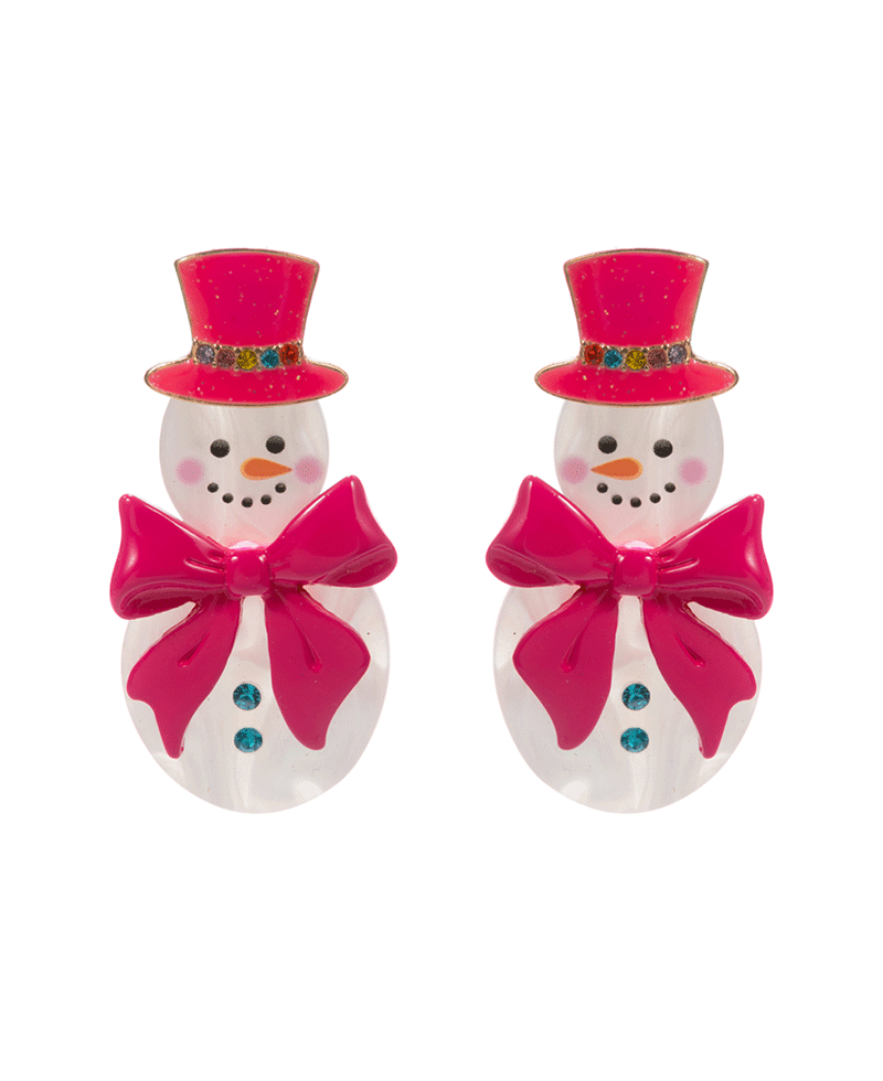 Snowman Acetate w/ Color Coated Bow Earring - 2.0"