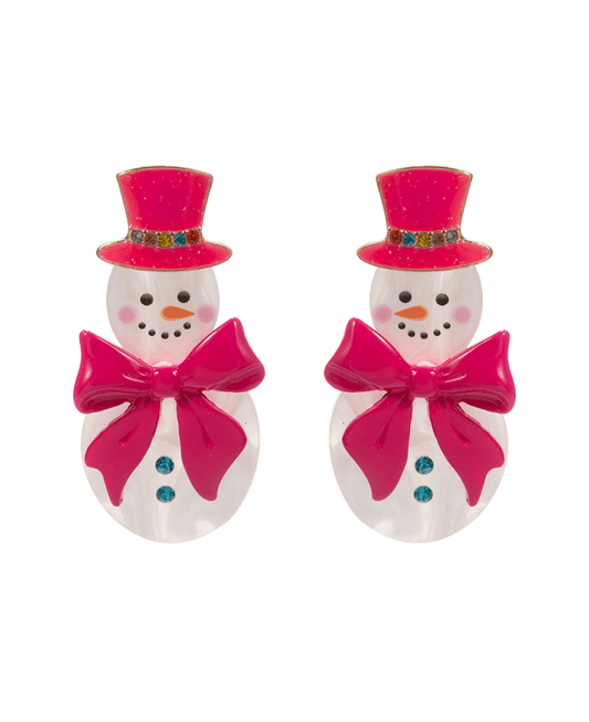 Snowman Acetate w/ Color Coated Bow Earring - 2.0"