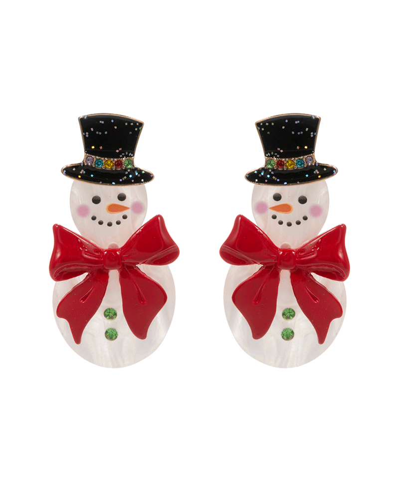 Snowman Acetate w/ Color Coated Bow Earring - 2.0"