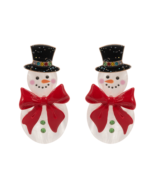 Snowman Acetate w/ Color Coated Bow Earring - 2.0"