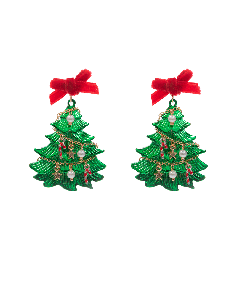 Christmas Tree Color Coated Metal Casting Earring - 2.0"