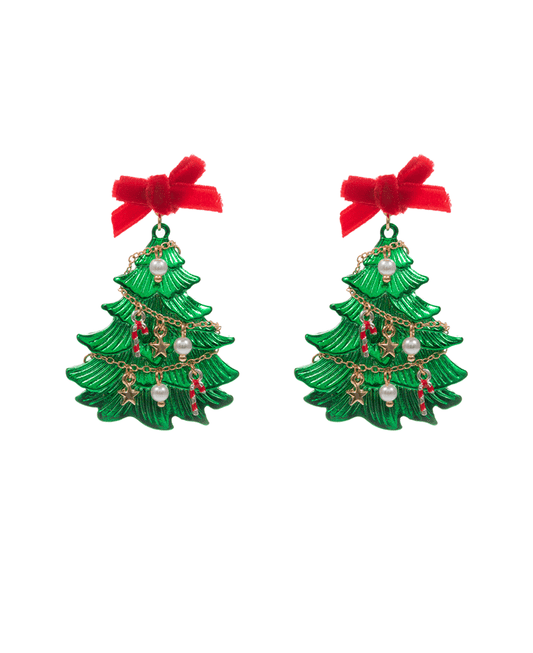 Christmas Tree Color Coated Metal Casting Earring - 2.0"