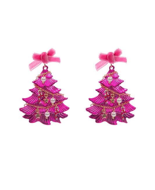 Christmas Tree Color Coated Metal Casting Earring - 2.0"