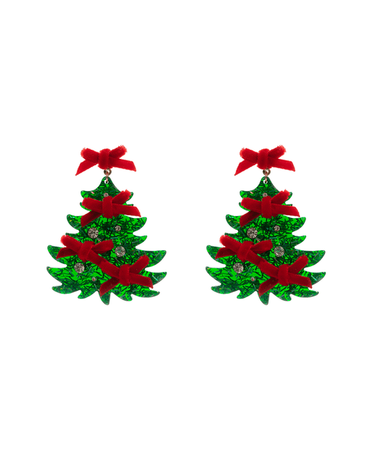 Christmas Tree Acetate w/ Bow Earring - 2.0"