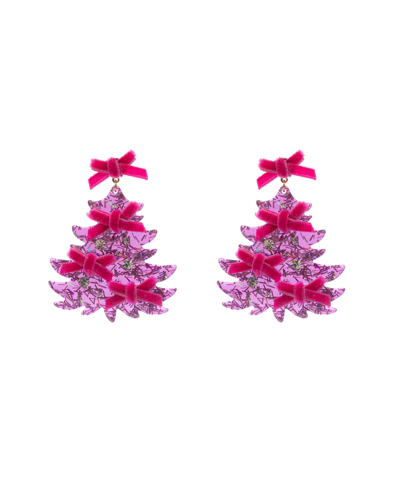 Christmas Tree Acetate w/ Bow Earring - 2.0"