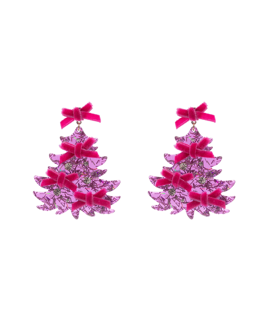 Christmas Tree Acetate w/ Bow Earring - 2.0"