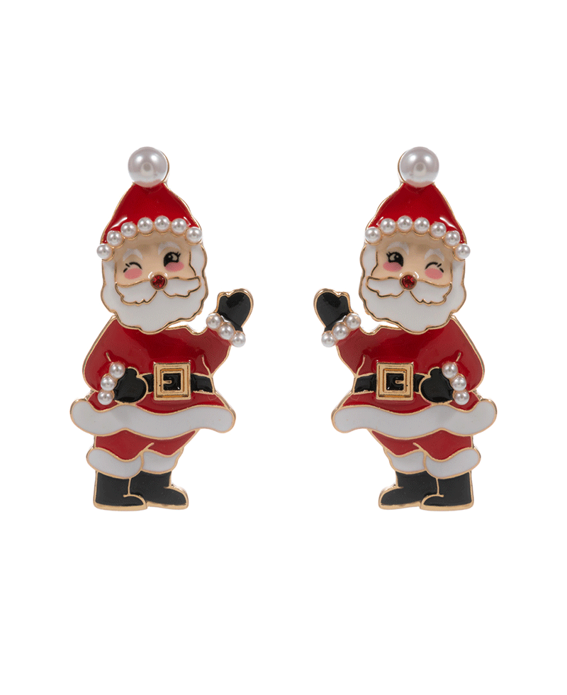 Santa Claus Enameled Hypo Titanium Post Earring - 2.0"
