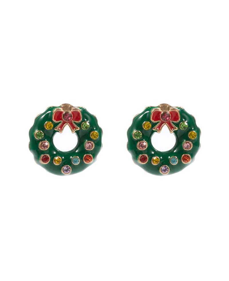 Christmas Wreath Enamel w/ Stones Hypo Earring - 0.25"