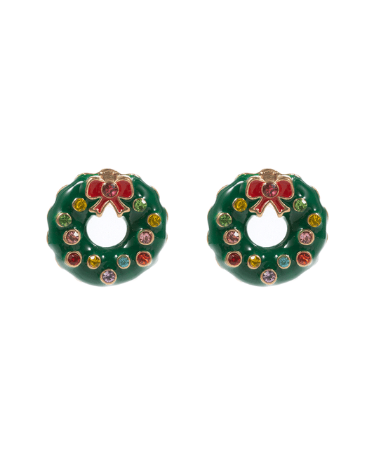 Christmas Wreath Enamel w/ Stones Hypo Earring - 0.25"
