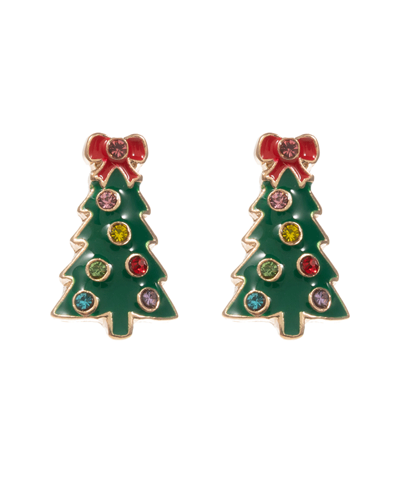 Christmas Tree Enamel w/ Stones Hypo Earring - 0.25"