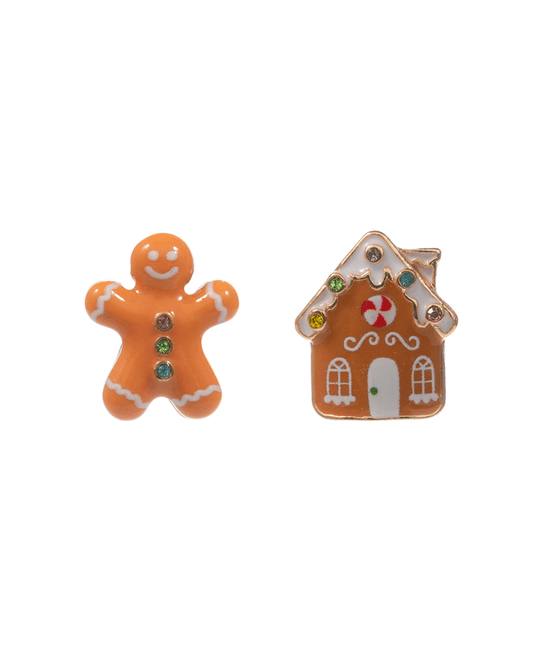 Ginger Bread & Cookie House Enameled Earring - 0.75"