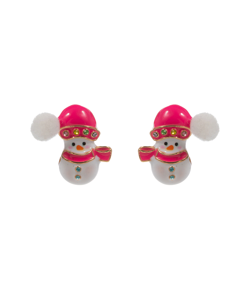 Snowman Enamel w/ Small Pompom Hypo Earring - 0.75"