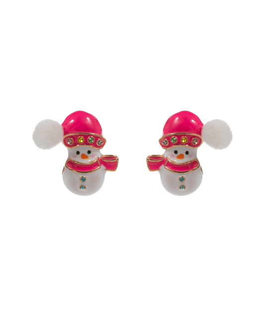 Snowman Enamel w/ Small Pompom Hypo Earring - 0.75"
