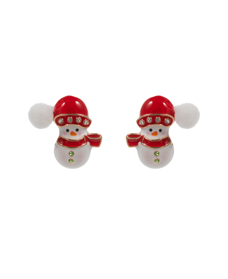 Snowman Enamel w/ Small Pompom Hypo Earring - 0.75"