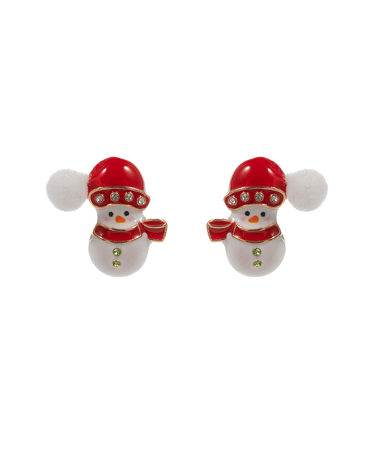 Snowman Enamel w/ Small Pompom Hypo Earring - 0.75"