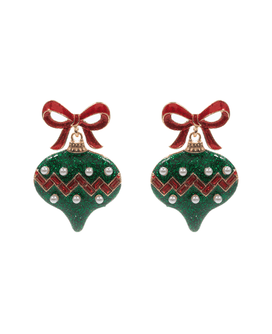 Enameled Bow w/ Ornament Hypo Earring - 2.0"