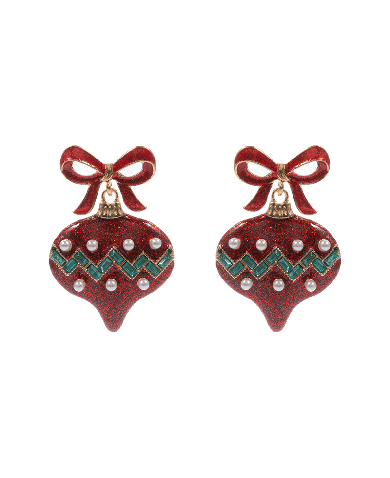 Enameled Bow w/ Ornament Hypo Earring - 2.0"