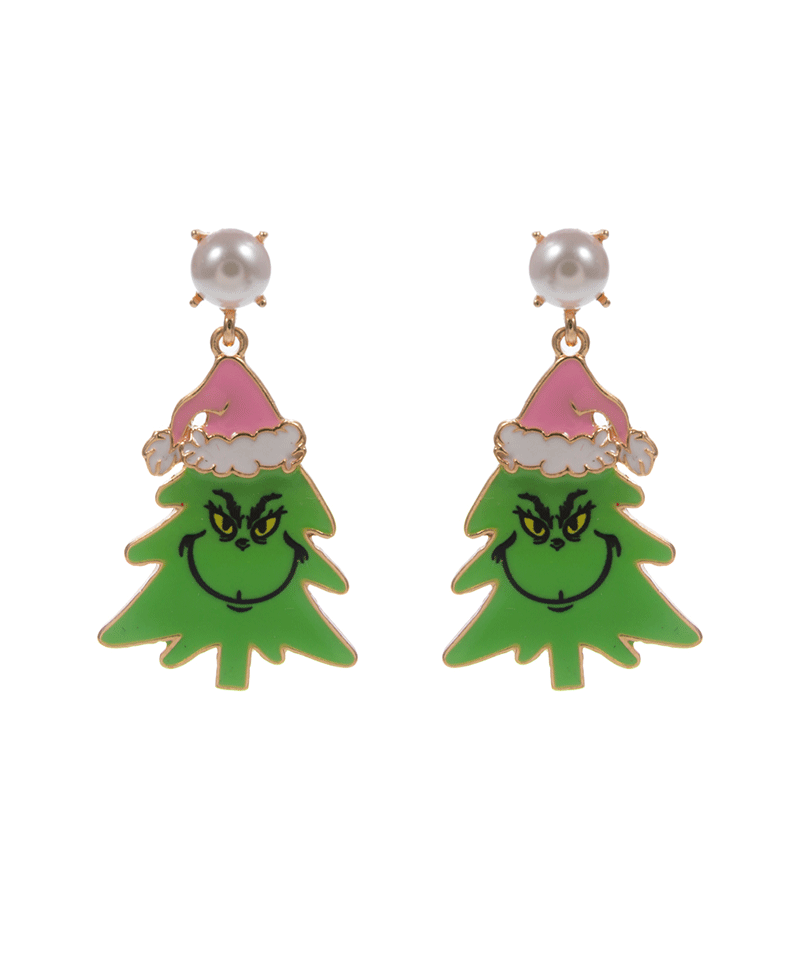 Christmas Tree Enameled Green Monster Hypo Earring - 2.0"