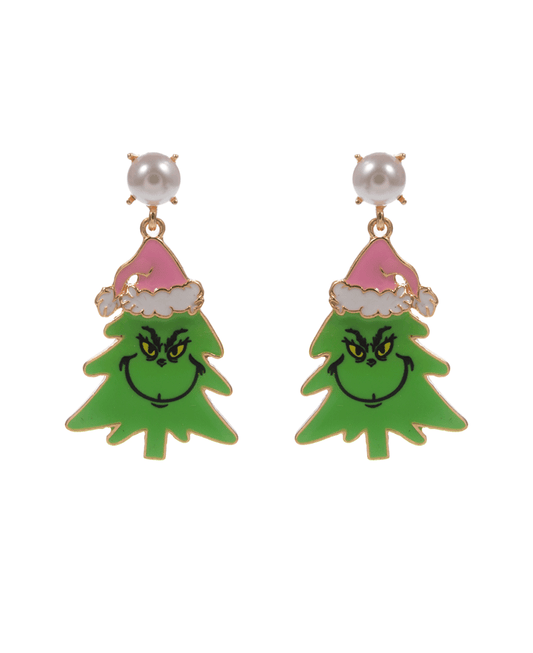 Christmas Tree Enameled Green Monster Hypo Earring - 2.0"