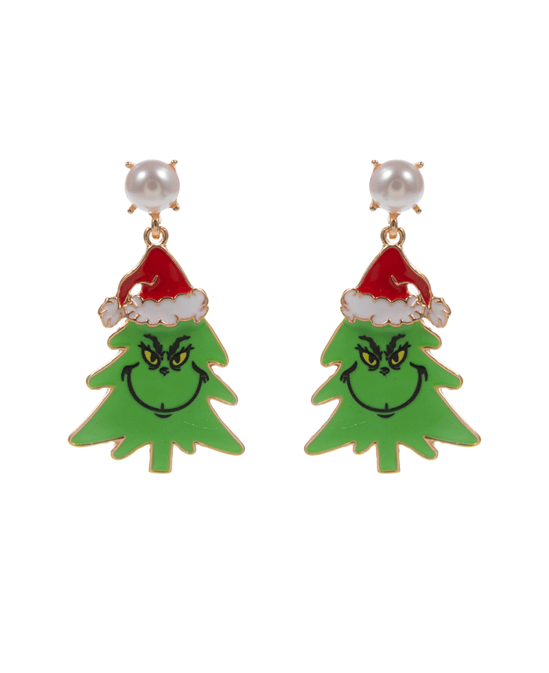 Christmas Tree Enameled Green Monster Hypo Earring - 2.0"