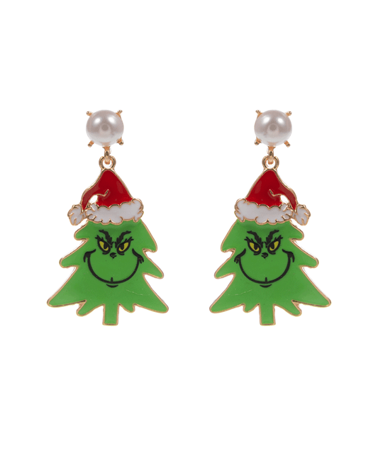 Christmas Tree Enameled Green Monster Hypo Earring - 2.0"