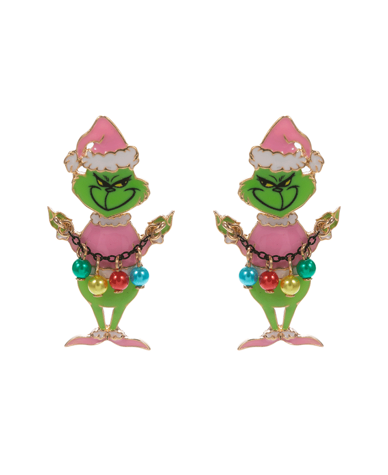 Green Monster Enamel w/ Pearl Ornaments Earring - 2.0"