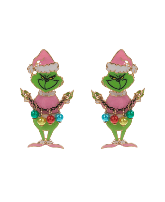 Green Monster Enamel w/ Pearl Ornaments Earring - 2.0"