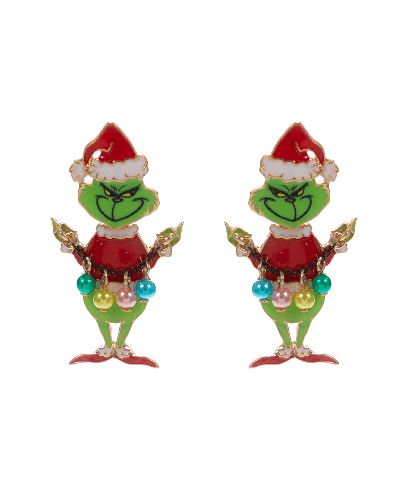 Green Monster Enamel w/ Pearl Ornaments Earring - 2.0"
