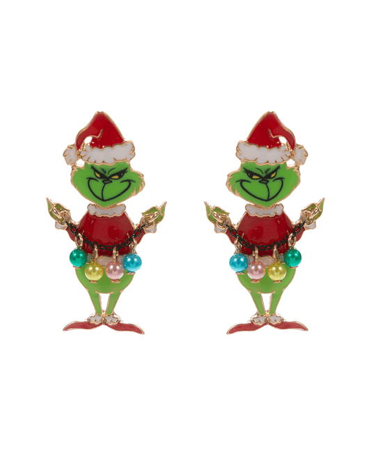 Green Monster Enamel w/ Pearl Ornaments Earring - 2.0"