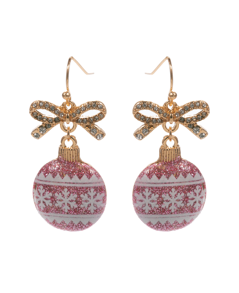 Paved Bow w/ Printed Enamel Ornament Earring - 1.5"