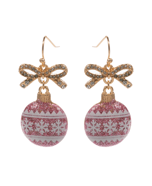 Paved Bow w/ Printed Enamel Ornament Earring - 1.5"