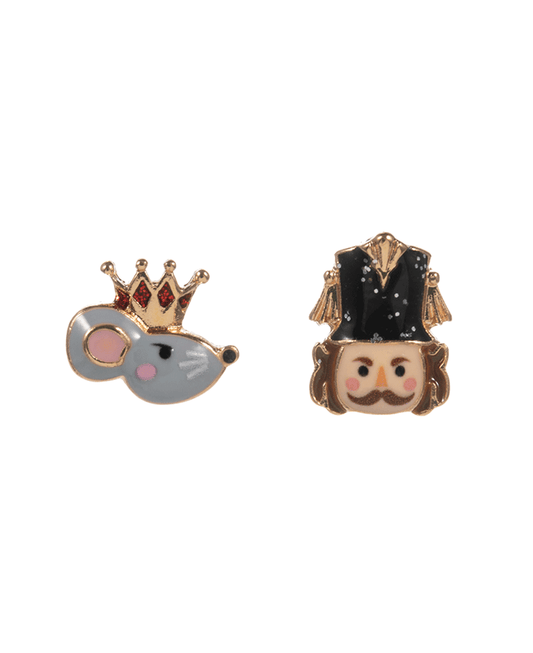 Mouse King & Nut Cracker Enamel Hypo Earring - 0.6"