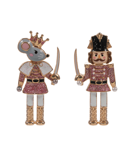 Mouse King & Nut Cracker Enamel Hypo Earring - 1.75"