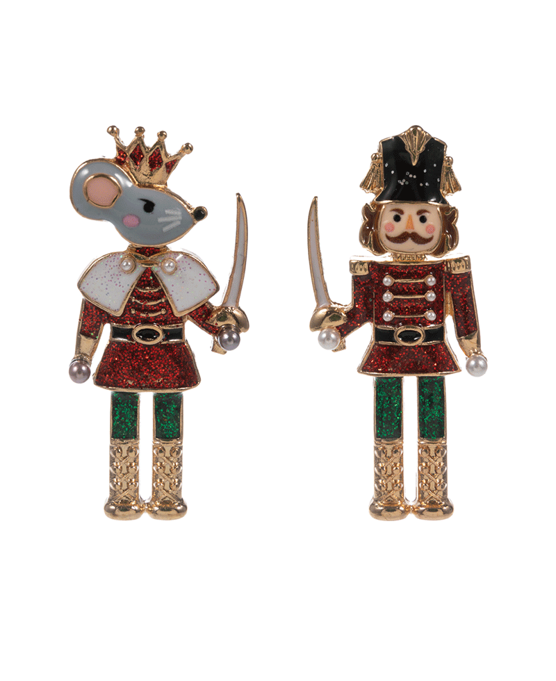Mouse King & Nut Cracker Enamel Hypo Earring - 1.75"