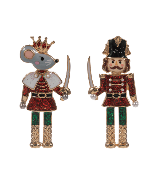 Mouse King & Nut Cracker Enamel Hypo Earring - 1.75"