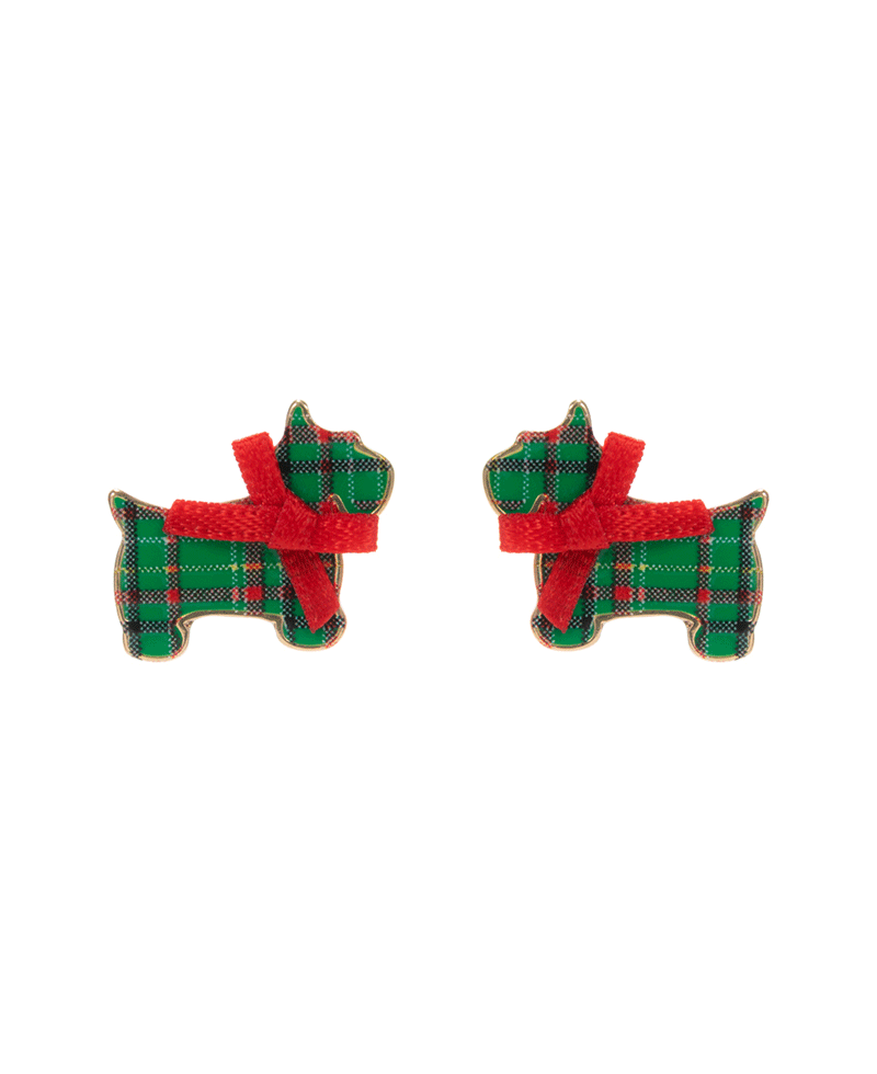 Dog Enamel Christmas Pattern w/ Ribbon Earring - 0.75"