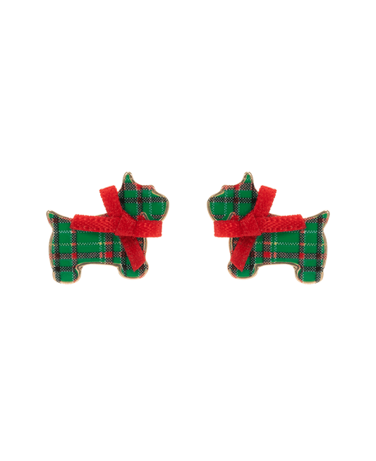 Dog Enamel Christmas Pattern w/ Ribbon Earring - 0.75"