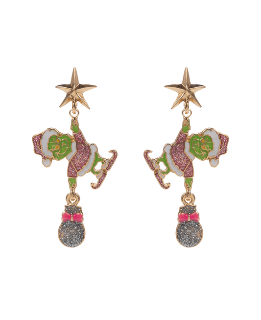 Star Stealing Enameled Green Monster Hypo Earring - 2.0"